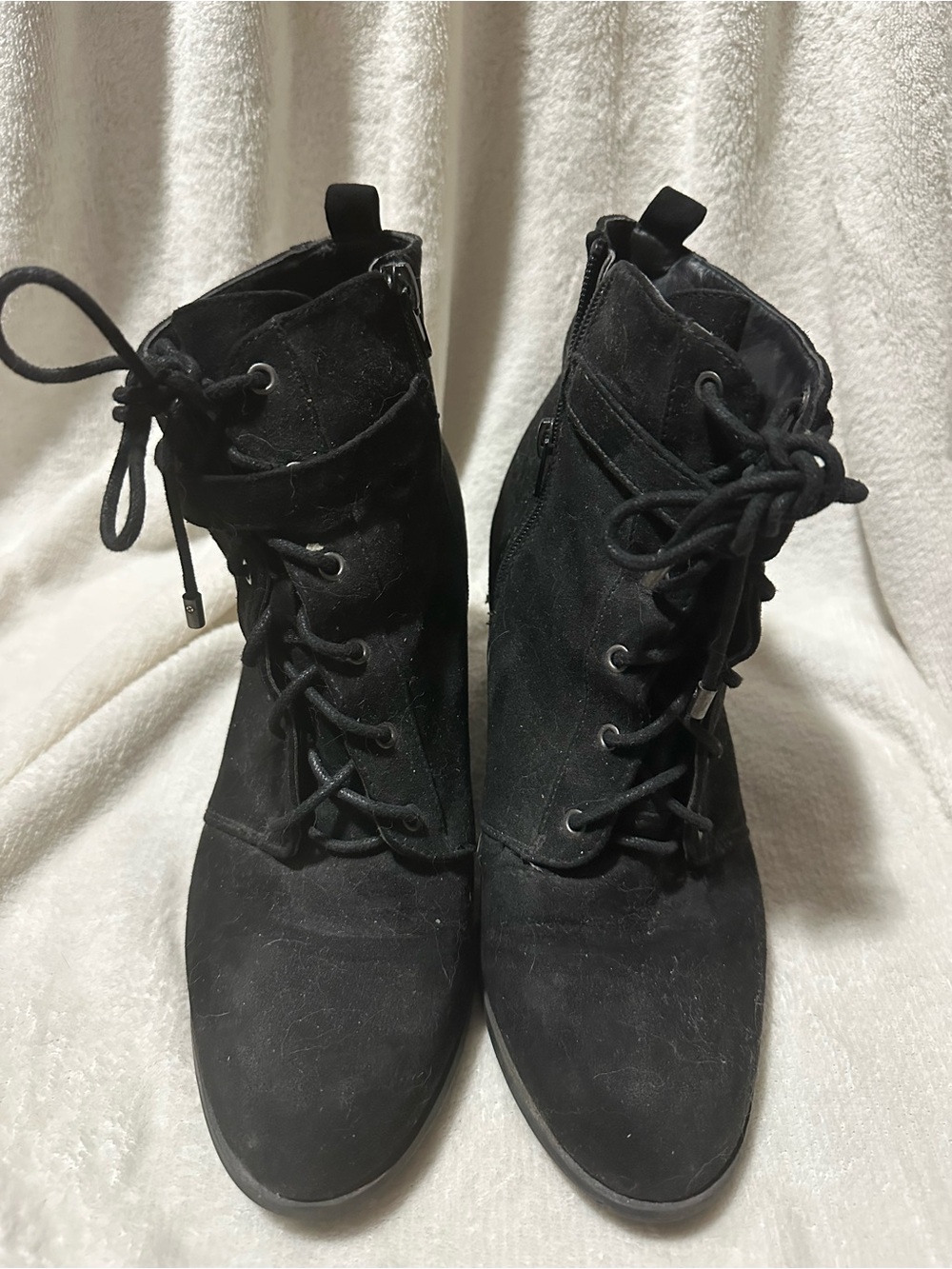Black Lace-Up Wedge Ankle Boots - Women